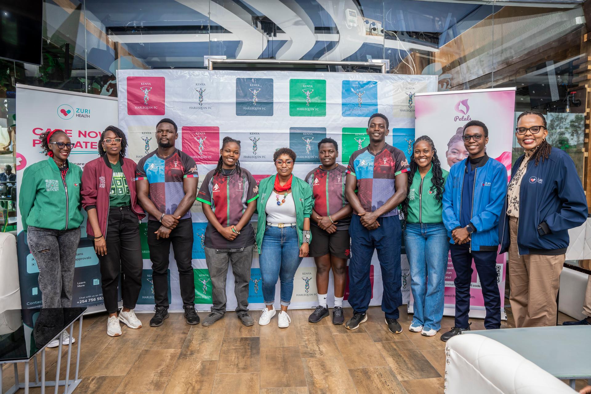 Zuri Health and Kenya Harlequin FC team members at the partnership announcement event